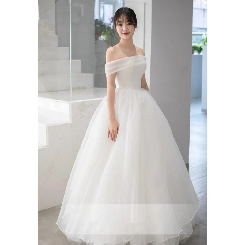 แฟชั่นคลาสสิกปิดไหล่ชุดแต่งงานใหม่หวานง่าย Abiti Da เจ้าสาว Elegant ความยาวชั้น Vestido De Novia PLUS ขนาด