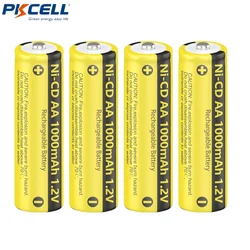 PKCELL 4Packs AA Rechargeable Battery NiCd 1000mAh 1.2V Battery Pack for Solar Lights, Garden Lights