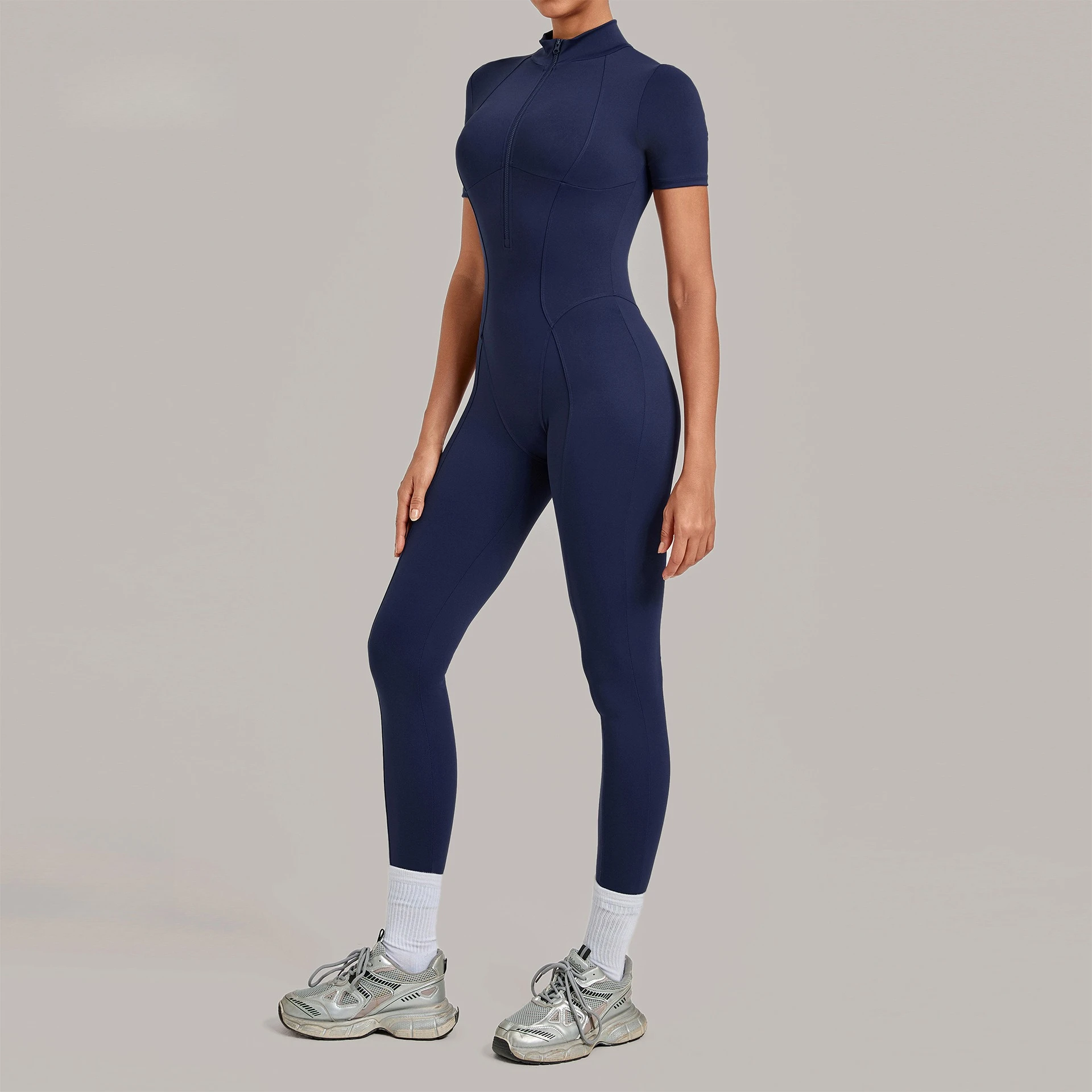 Women's Seamless Zipper Jumpsuit Fitness Set Athleisure Bodysuits High Elastic Plus Size Gym Pilates Yoga Workout Activewear