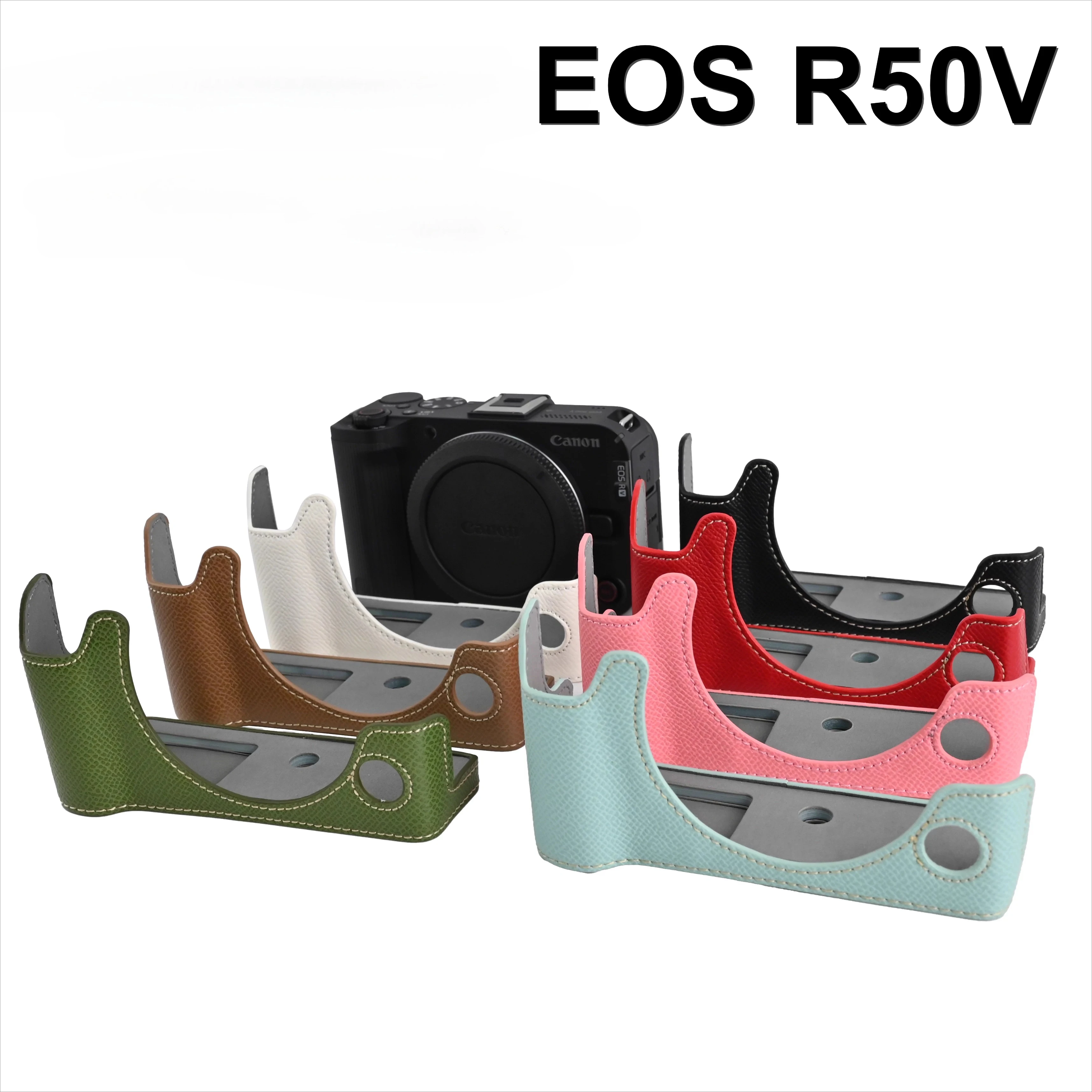 PU Leather Case Protective Base For Canon EOS R50V Protective Half Camera Case Anti-slip Hand Grip Camera Mount Retro Bags