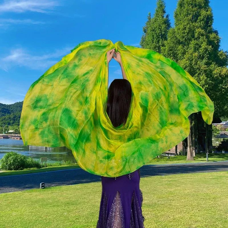 100% الحرير أداء الرقص التعادل صبغ اللون ضوء الملمس الحجاب شالات الرقص الشرقي الحجاب النساء وشاح ازياء اكسسوارات 250 سنتيمتر x 114