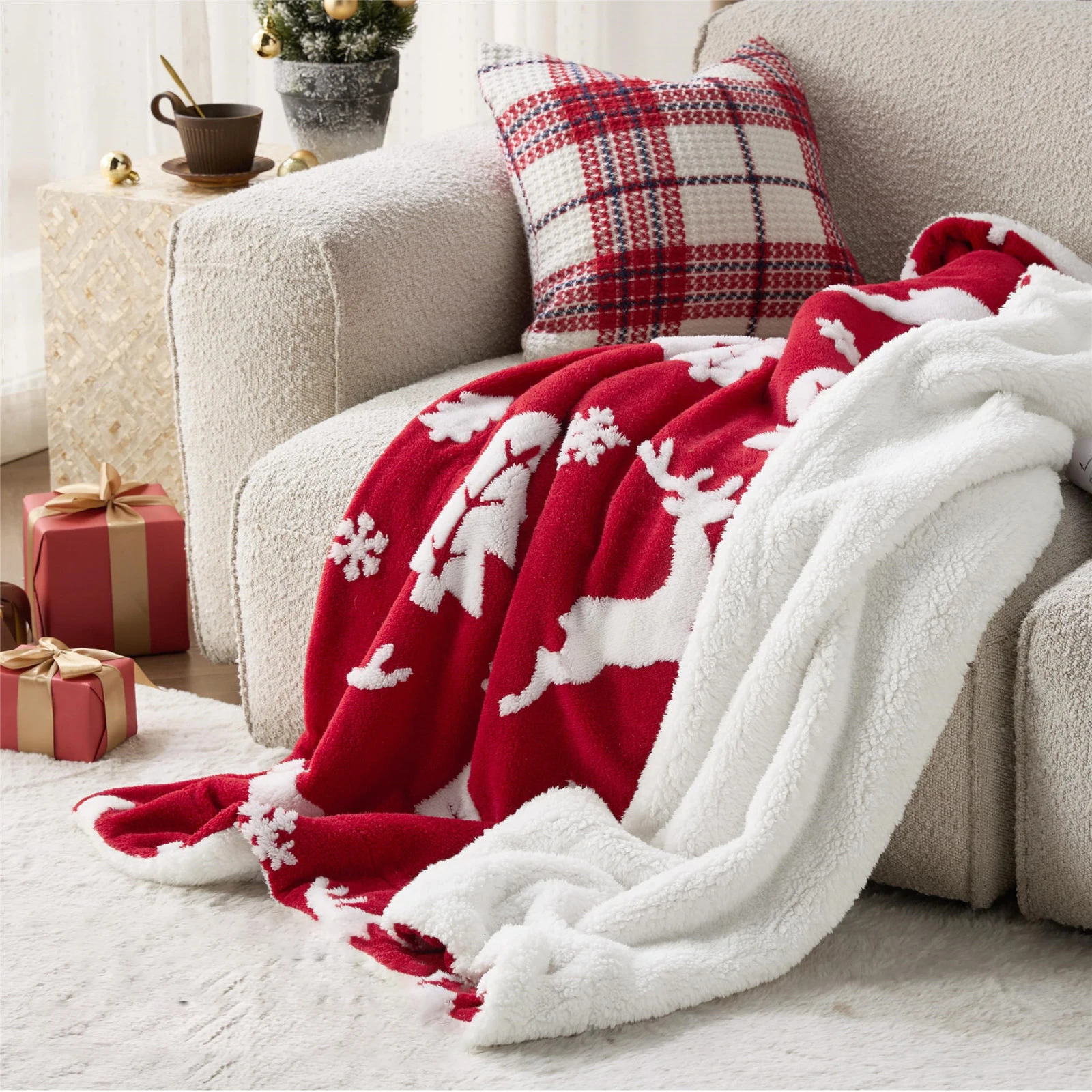 HX Christmas Throw Blanket Soft and Warm Sherpa Christmas Elk Throw Blankets for Couch Winter Blanket for Christmas Decor Gifts