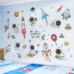 Space Astronaut Rocket Wall Decal Boys' Room Decal DIY Decoration Children's Room Universe Sky Background Wall Art Wallpaper