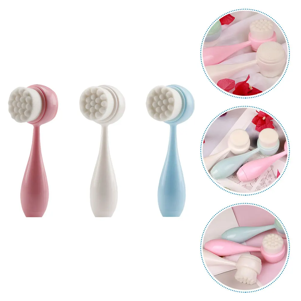 

3pcs Facial Cleansing Brush Silicone Heads Portable Scrubber Silica Gel Skincare Deep Pore Cleaner Massager Exfoliator