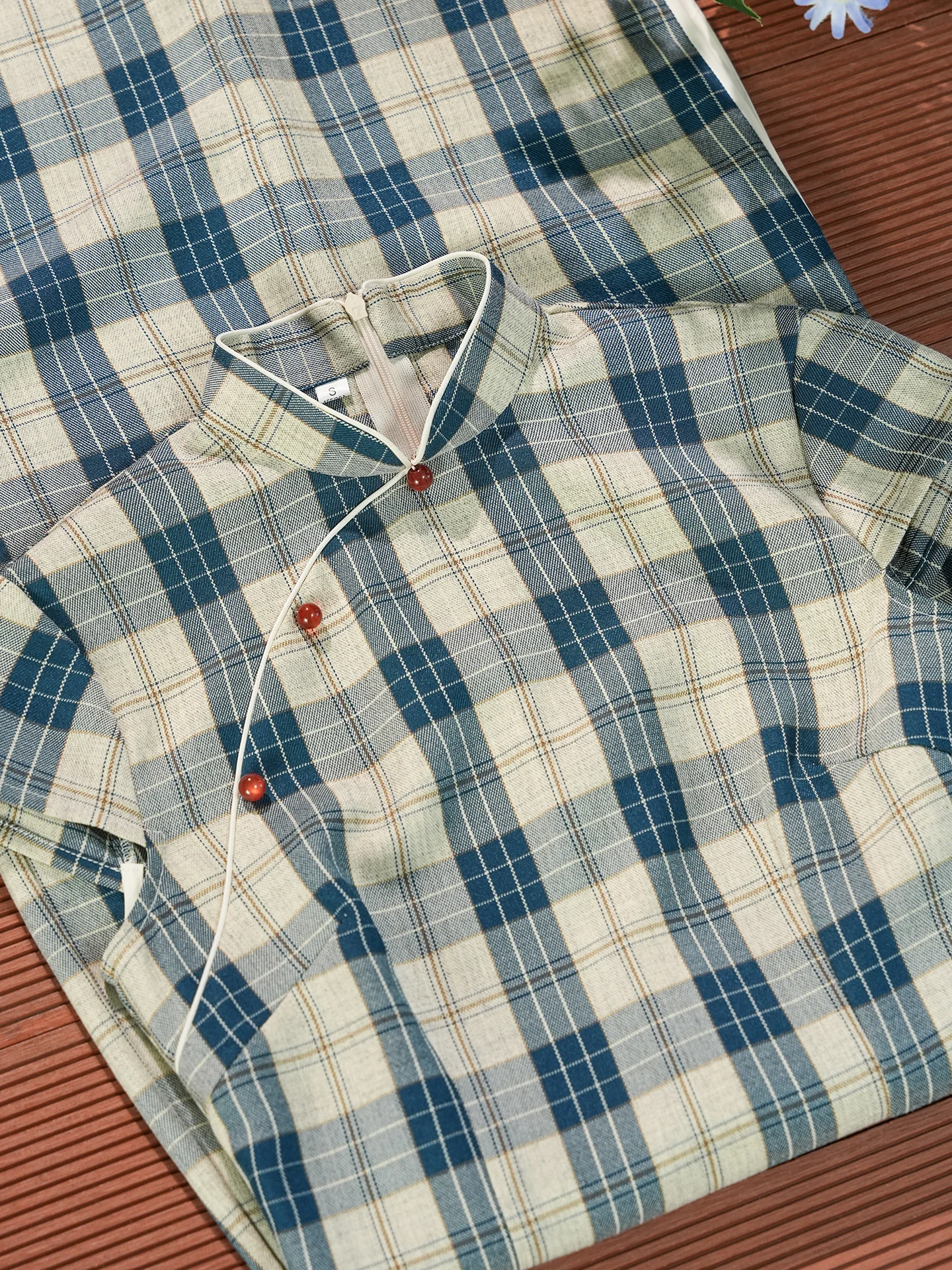 

Blue Plaid Summer 2026 New Chinese Sle Young Girl Retro Republic of China Daily Long ort Sve Full Length Skirt