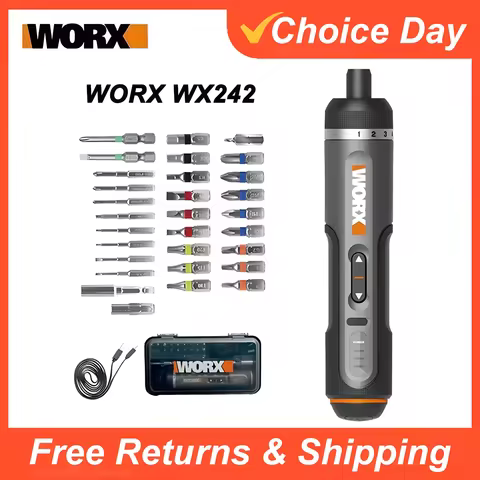 WORX WX242/240 Mini Cordless Electric Screwdriver Set - Rechargeable Smart Power Drill with 30 Bit Set, Portable &amp; Lightweight