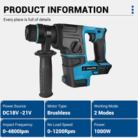 Drillpro 26mm Brushless Cordless Rotary Hammer Impact Drill Handheld Electric Hammer Drill Impact Function for Battery