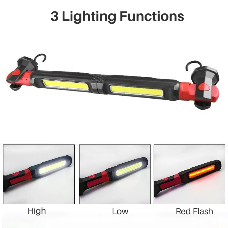 Super Bright 2000 Lumen Magnetic Work Light Type-c Rechargeable LED Underhood Light Bar Portable 2-in-1 COB Mechanic Flashlight