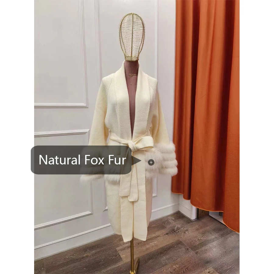 Natural Fur Coat Real Fox Fur Coat Women Wool Jacket Long Women Cashmere Cardigan With Fur New