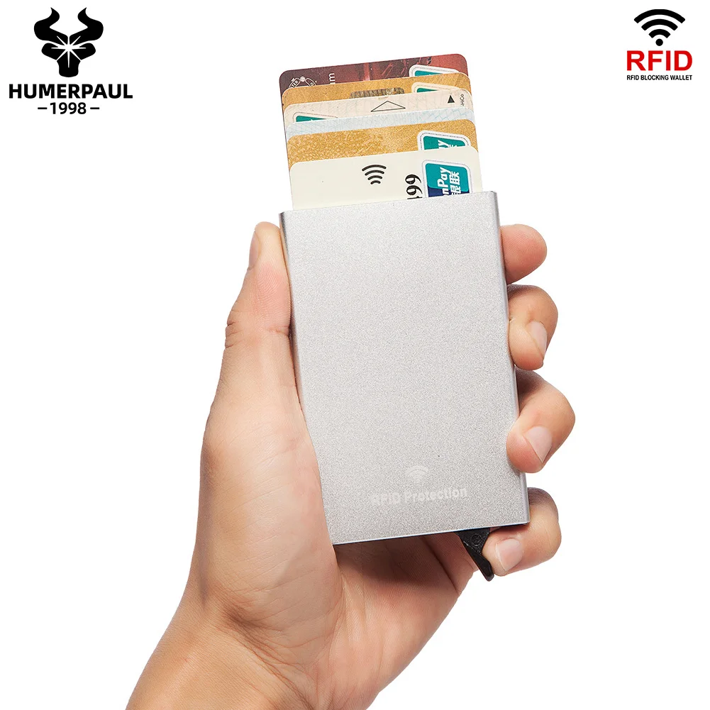 RFID Blocking Pop-up Card Holder Metal Minimalist Credit Cardholder Business Slim Bank Cards Case Wallet for Men