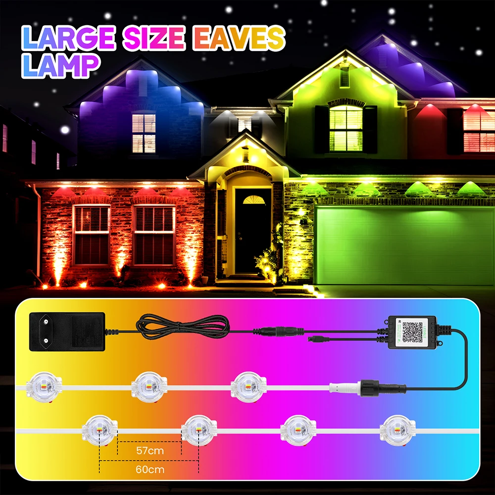 

24V RGB CCT Bluetooth LED String Light Eave Lamp Waterproof 44Keys Remote Music Controller Power Kit Christmas Decor 15m 30m 60m