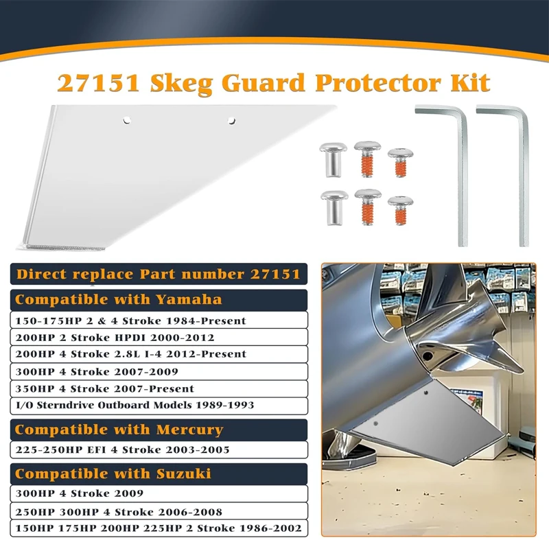 Compatible with Yamaha 150 175 200 300 350 HP 2 & 4 Stroke Motor ,27151 Skeg Guard Protector Kit Stainless Steel