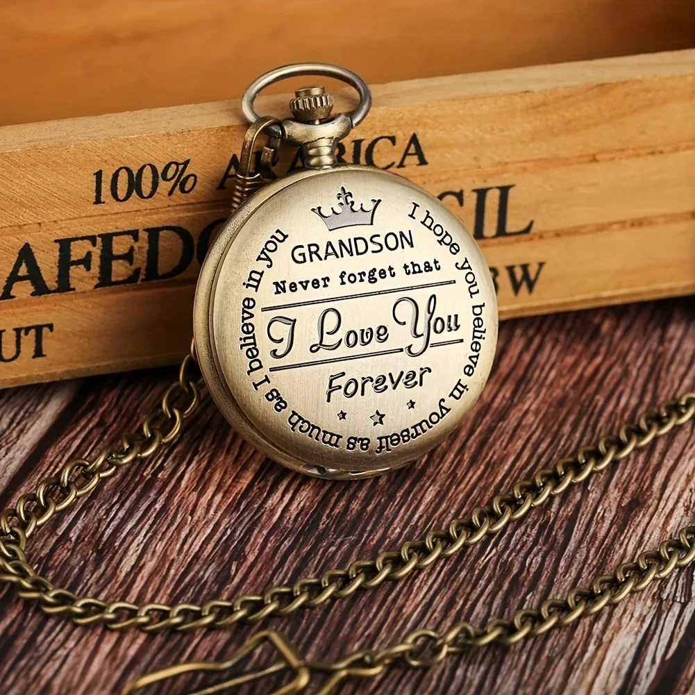 Retro Engraved Pattern Pocket Watch, Creative Souvenir Gift For Grandson