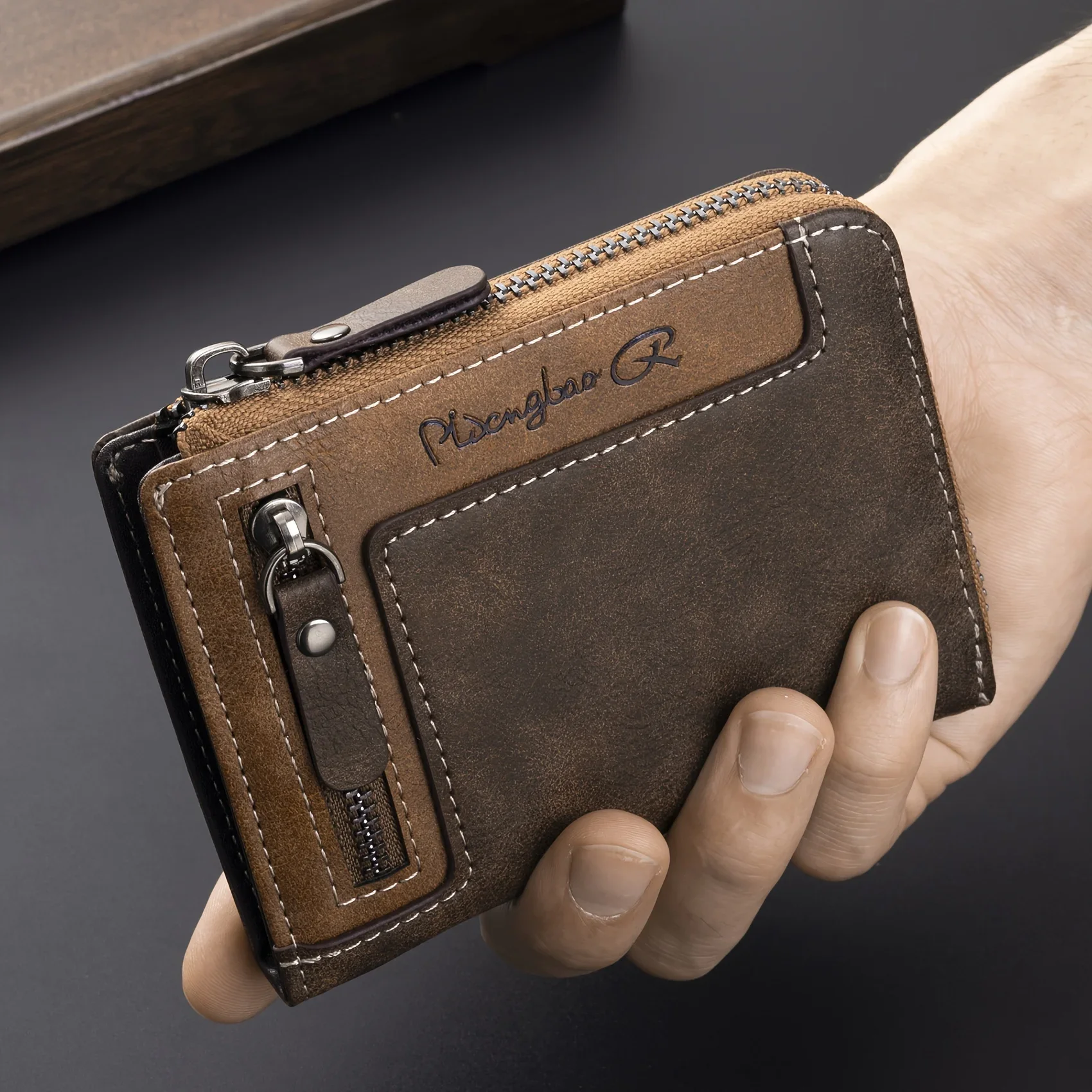 Personalized Men's Wallet for Husband, Custom Name Frosted PU Blocking Multi Card Slot Purse, Romantic Anniversary Gift for Him