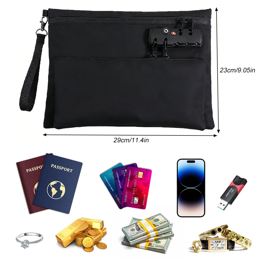 1Pcs Double-Layer Money Bag with Coded Lock Scratch-Resistant Portable Secure Storage for Passports Cash Important Files