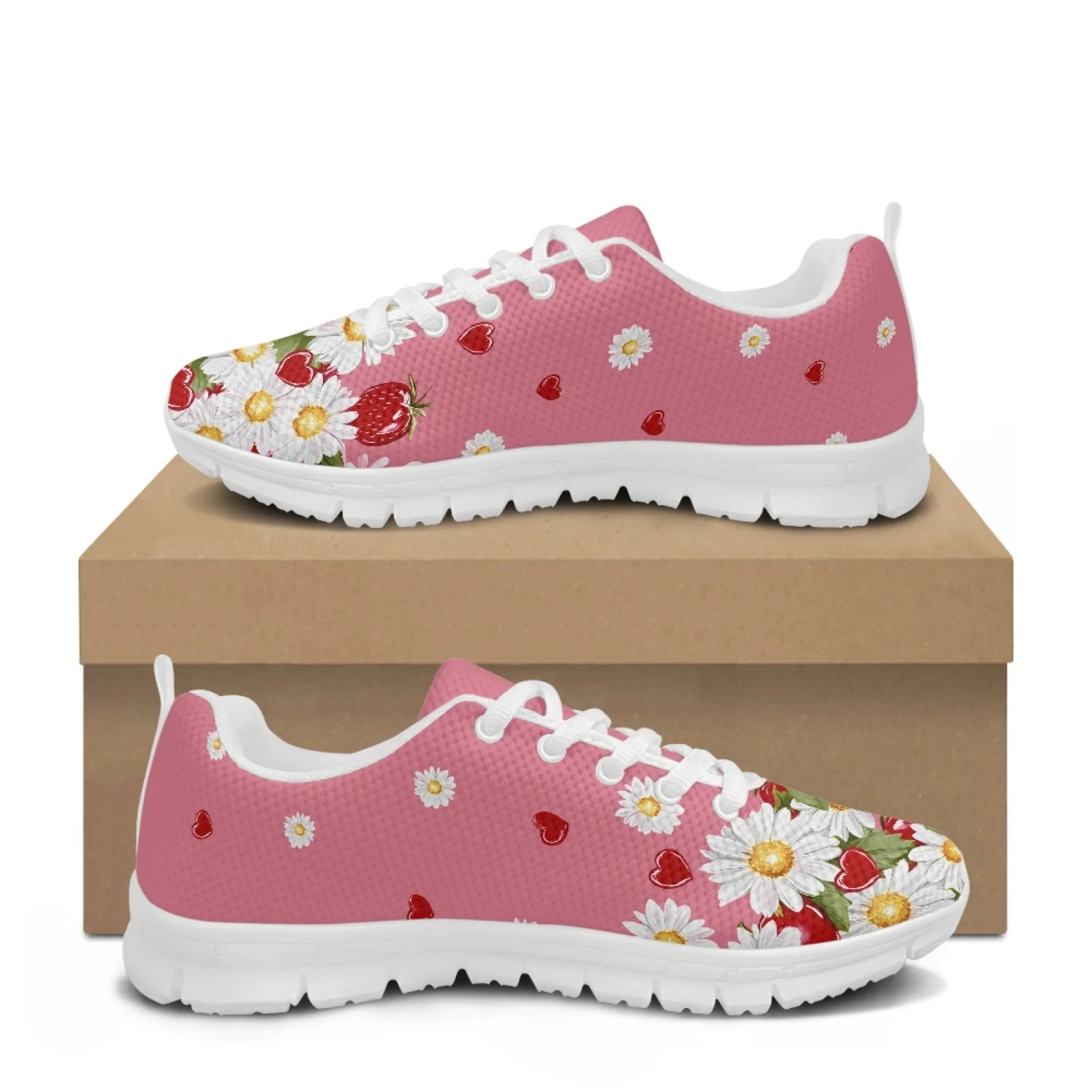Coloranimal Heart-Shaped Flowers Mens Athletic Trainers Lace Up Low Top Women Outdoor Walking Sneaker for Hiking