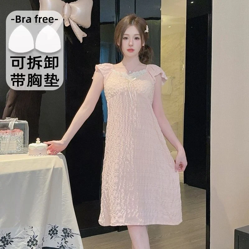 2025 Summer Plus Size Short Sleeve Sexy Lace Lingerie Cotton Nightgowns for Women Korean Sleepwear Night Dress Nightdress Nighty 5