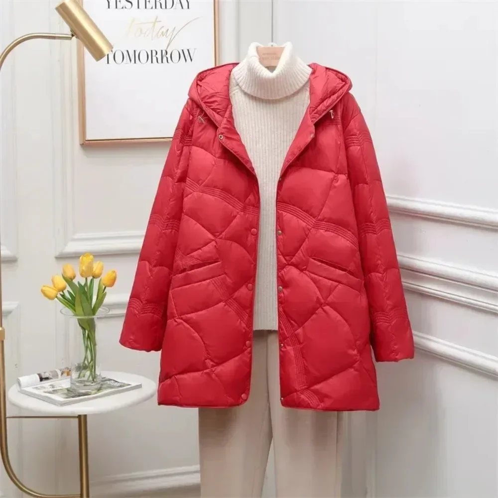 Women Clothing Casual Oversize Puffer Jackets Down Jacket Chaqueta Mujer Fashion Mid-length White Duck Down Coat Female