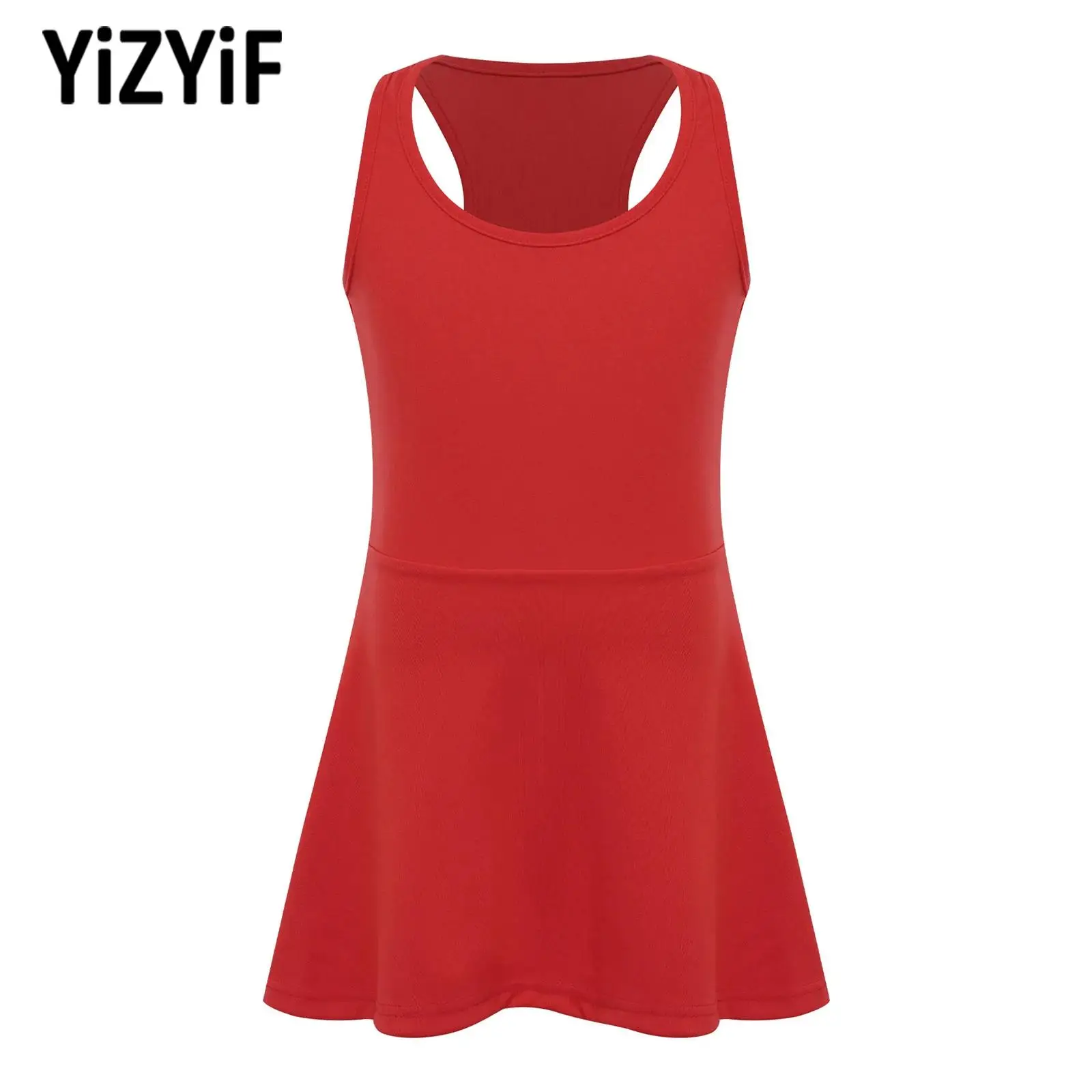 

Children's Tennis Dress Girls Sleeveless Racerback Sundress Golf Sports Dress for Workout Exercise Outdoor Volleyball Badminton