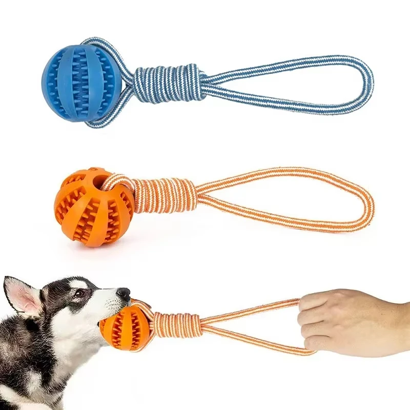

Dog Ball Toy with Rope Interactive Leaking Balls for Small Large Dogs Bite Resistant Chew Toys Puppy Training Pet Accessories