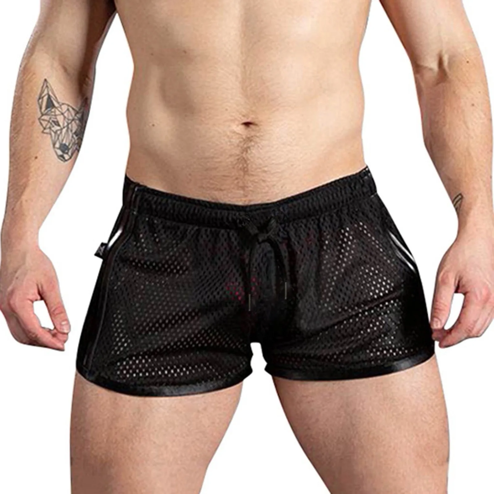 

Men's Hollow Out Fast-Drying Breathable Shorts Fashion Solid Color Basic Elastic Waist Swimming Pants Comfortabe Trunks