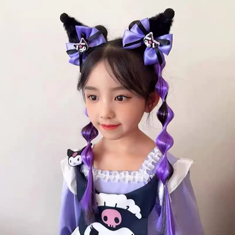 Sanrio Kuromi Mädchen Halloween-Kostümzubehör Cosplay Haarspangen Perücke Zopf Haargummi Bubble-Zopf Pferdeschwanz Haarband Schleifenklammer – Detail 3