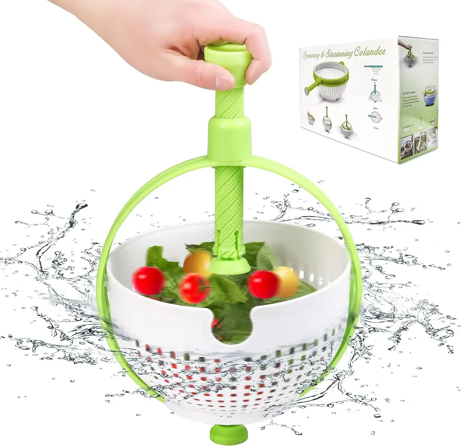 Folding Drainer Basket Fruit & Vegetable Centrifuge Salad Spinner with Collapsible Handle Kitchen Useful Things