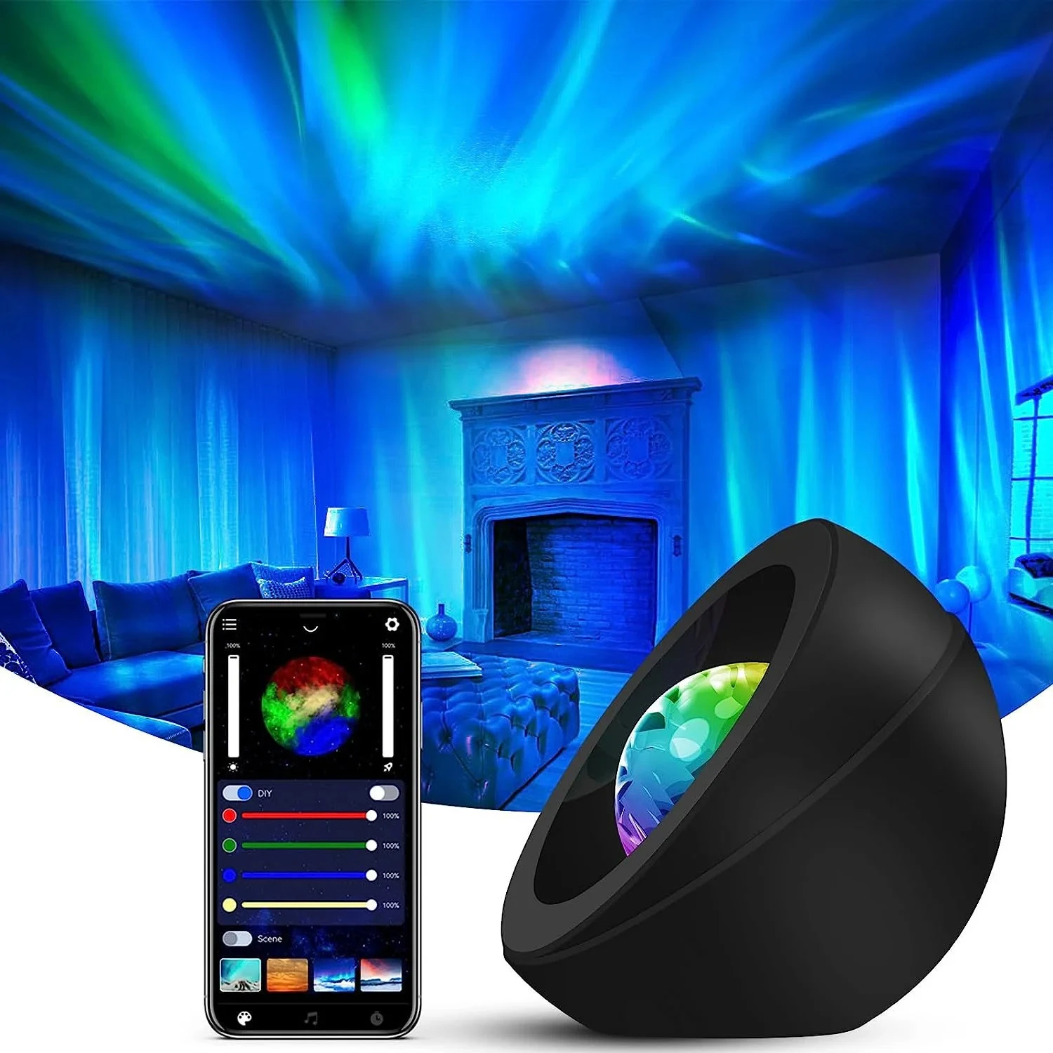 Enhanced, innovative Aurora LED projector with convenient timer remote for a stunning night light experience. Perfect for creati