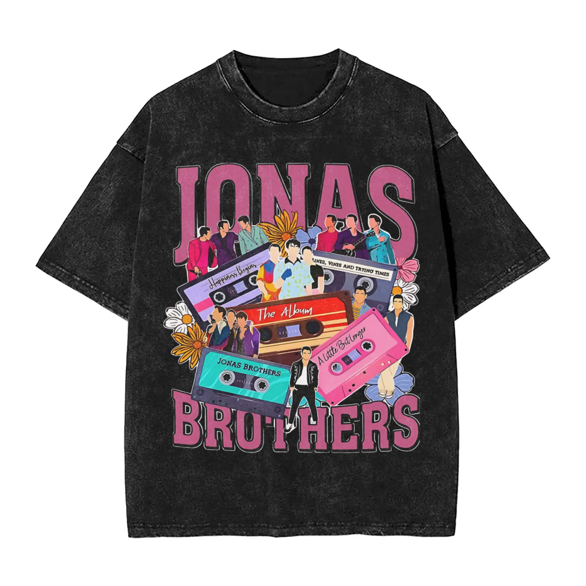 

Кассетная футболка с цветочной лентой Jonas Brothers, модные футболки, классический топ с короткими рукавами, летние повседневные удобные футболки больших размеров