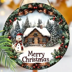 1pc Merry Christmas Snowy Jungle Snowflake Snowman Winter House Berries Retro Style Xmas Wood Porch Wreath Hanging Print Sign