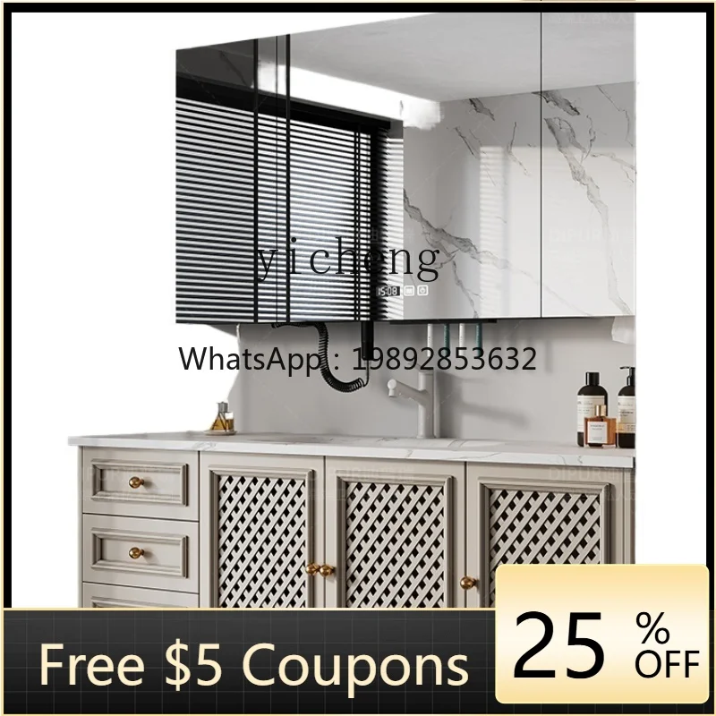 

Stone Plate Hot Bending Whole Washbin Bathroom Cabinet Combination Mirror Cabinet Bathroom Hand Washing Wash up Sink