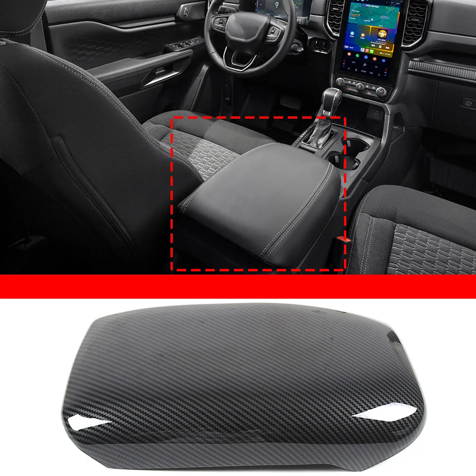 

Car Accessories For Ford Ranger 2023 2024 Carbon Fiber Look Center Console Armrest Box Cover Trim Auto Parts Internal Stickers