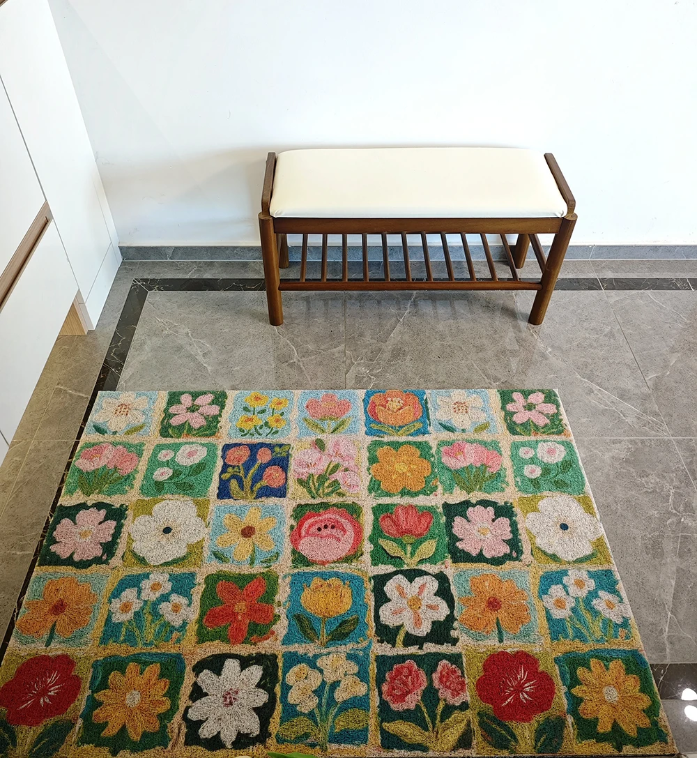 Flower Plaid Durable Front Door Mat, Morden Fashion Rugs Absorbent Muddy Dirt Resist Welcome Doormat Outdoor Indoor Carpet
