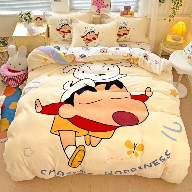 New Crayon Shin-chan High-value Simple Sweet Comfortable Four-piece Dormitory Three-piece Set Thickened Quilt Cover Bed Sheet