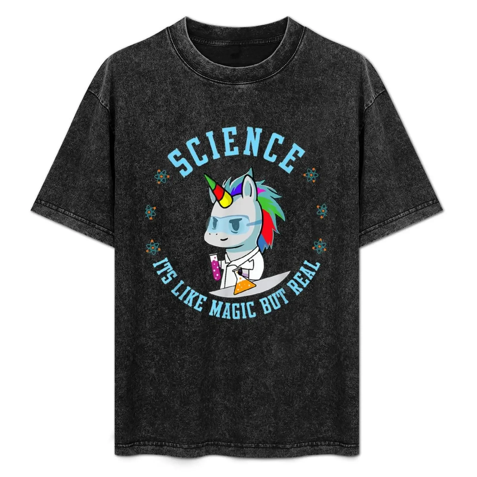 

Футболка с изображением единорога: «Наука: это как магия, но реальность» — спортивный топ с коротким рукавом для активного отдыха.