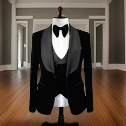 Wedding Tuxedo for Men 3 Pcs Male Suits Prom Costume Formal Shawl Smoking Velvet Blazer Groom Suit (Jacket+Vest+Pants) 2024