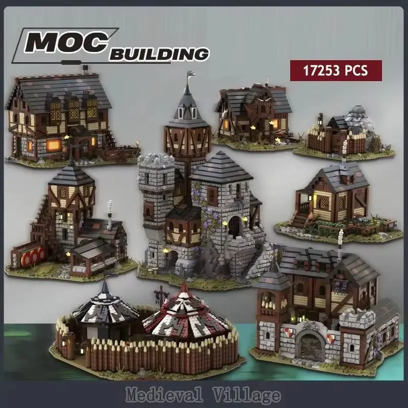 

Ultimate Medieval Village MOC Building Block Burrow Castle Bricks DIY Assembled Model Collector Series Street View Toys Gifts