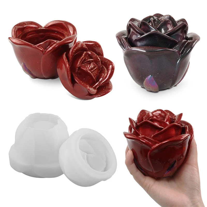 DIY Rose Lagerung Box Spiegel Silikon Form Gips Schmuck Glas Ornament Epoxy Harz Form Hause Handwerk Dekoration Zubehör