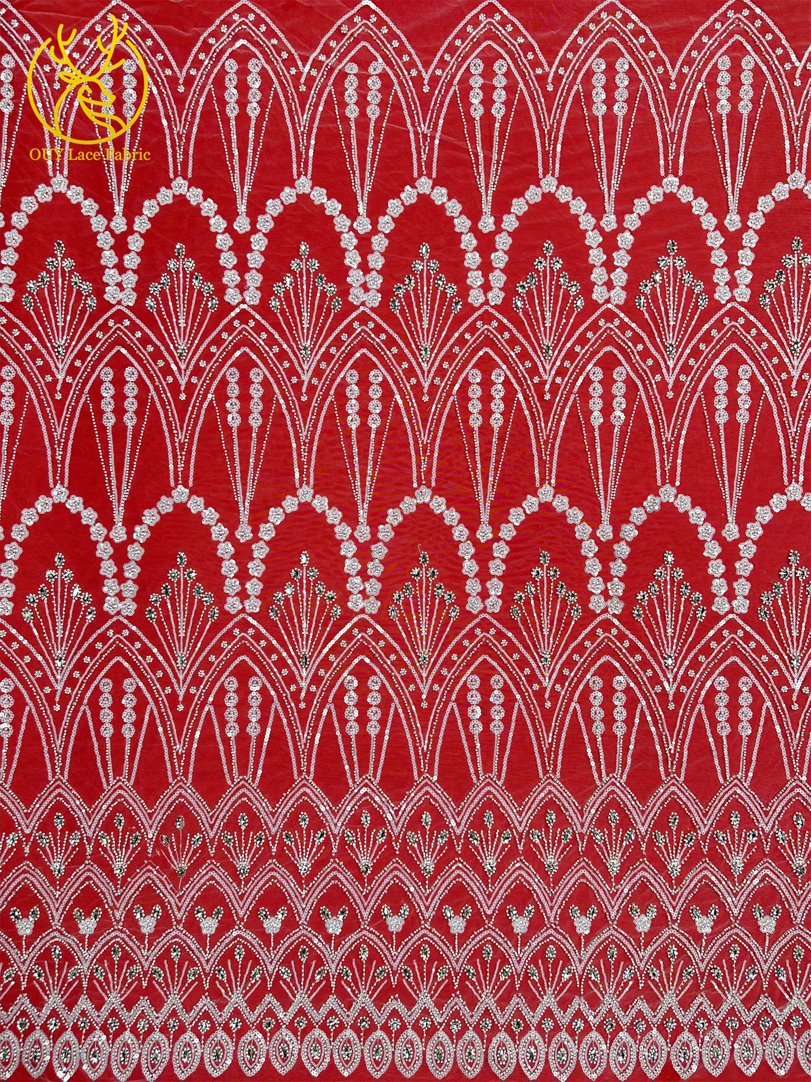 Nigerianisches weißes Hochzeitskleid Tüll-Mesh-Spitzenstoff Hochwertiger französischer Stein-Spitzenstoff Afrikanischer Perlen-Pailletten-Spitzenstoff – Detail 22