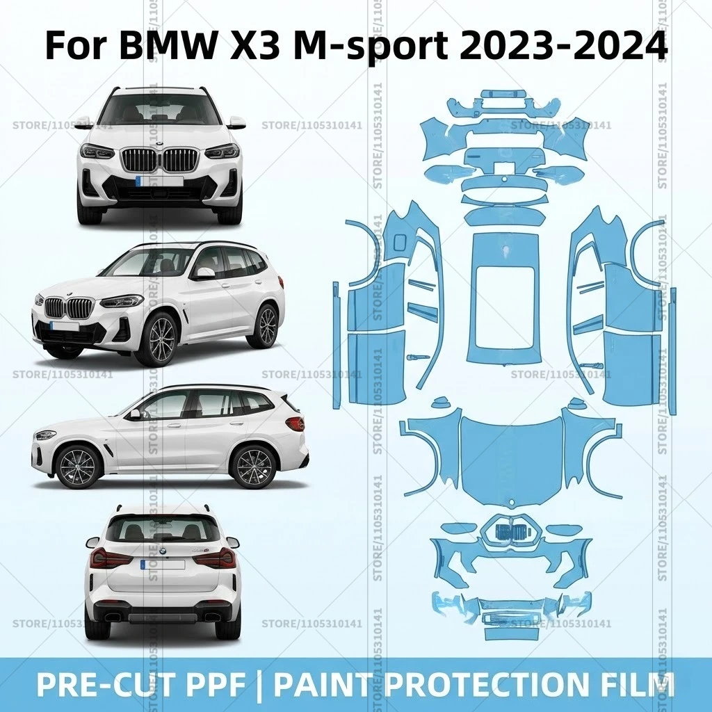 

Предварительно нарезанная защитная пленка PPF, прозрачная автомобильная пленка, профессиональная автомобильная пленка PPF для полной защиты кузова BMW X3 M-sport 2023-2024
