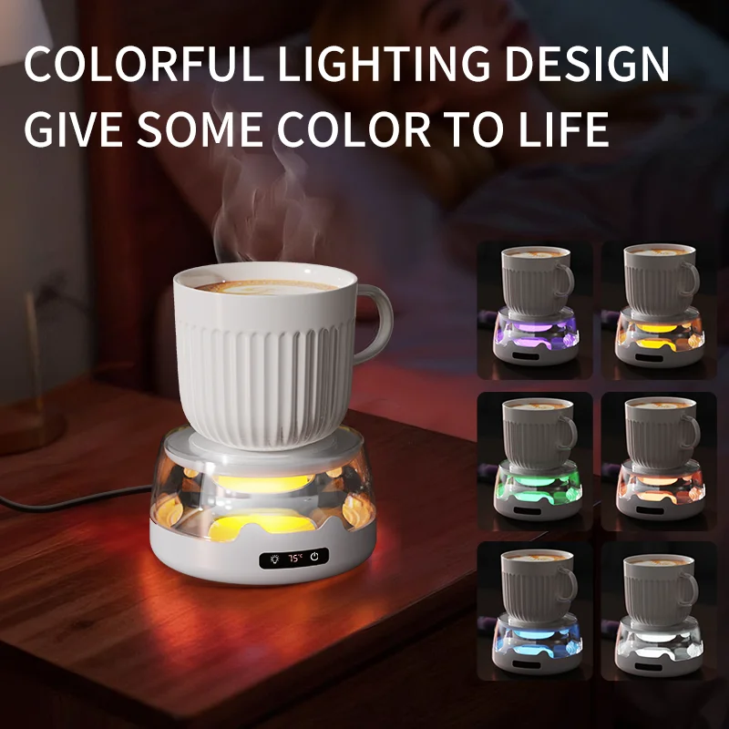 Cup Heater, Coffee Mug Warmer with Colour‑Changing  Light, Electric Heating Coaster Hot Plate for Home Office Desk, for Coffee, image 6