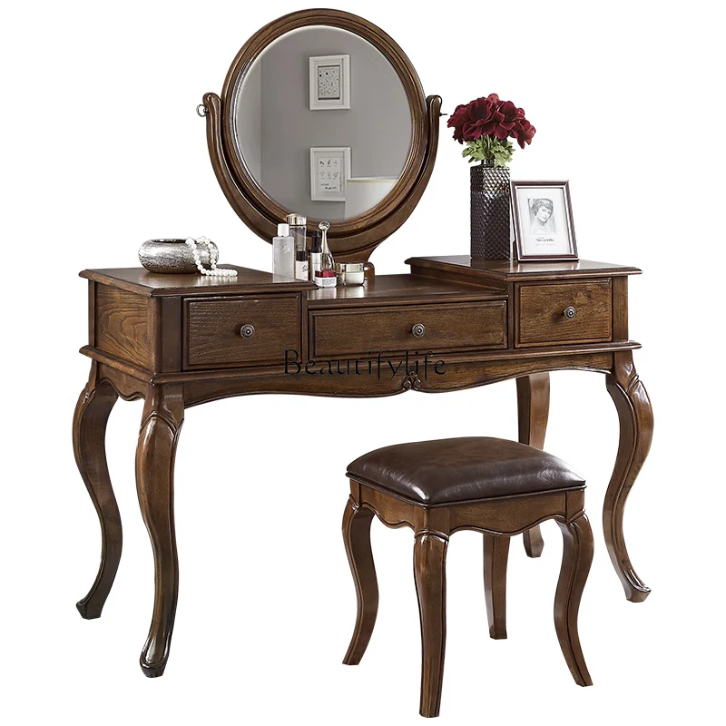 

American solid wood dresser bedroom large apartment dressing cabinet solid wood makeup table