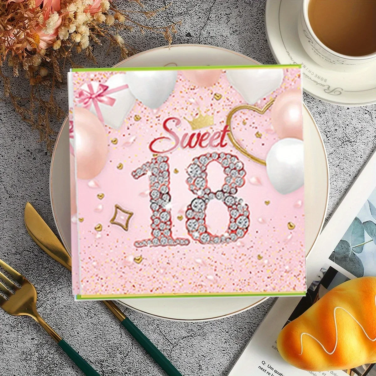 Sweet 18 Balloon Celebrated Element Disposable Napkin for Party Dinner Table Setting 33*33cm Paper Placemats Square Tissue