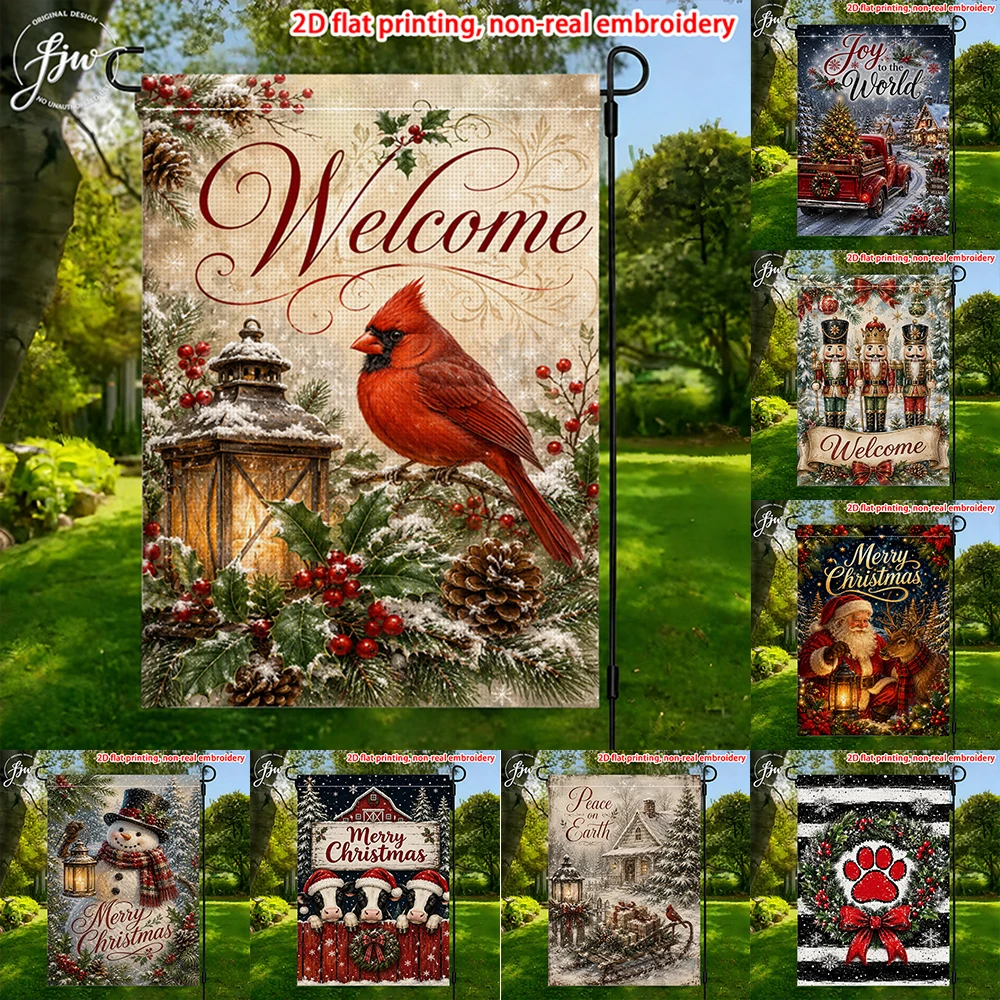 1pc Christmas Welcome Garden Flags  Vintage Winter Holiday Yard Flags for Outdoor Patio Lawn Decor