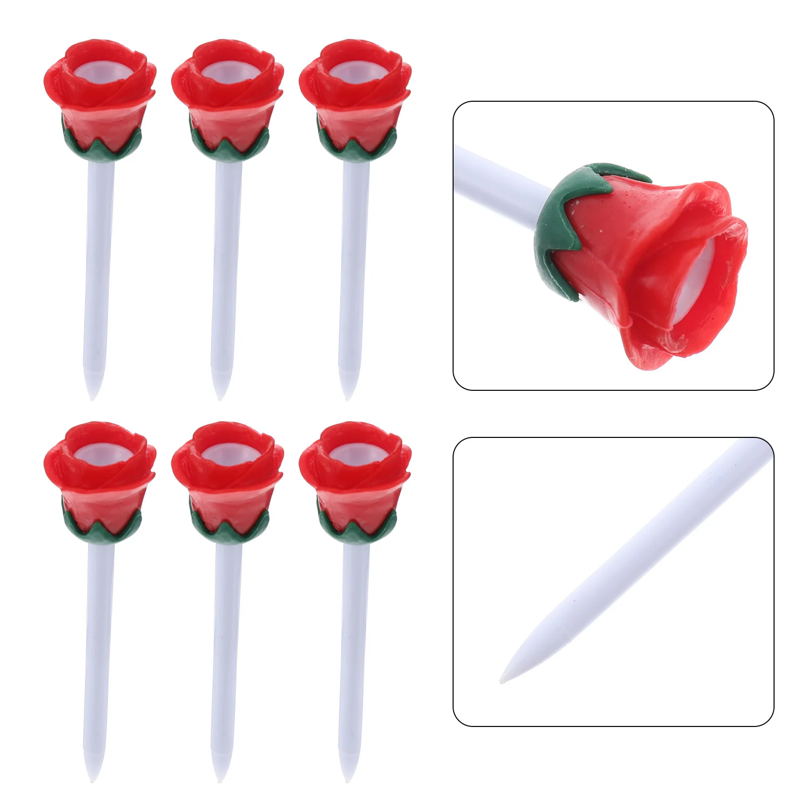

6pcs Rose Shape Golf Tees Red Flower Design Plastic Ball Nail Durable Practice Equipment Golf Supplies Training Tool
