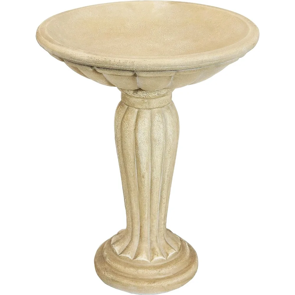 Grecian Column 20-Inch H Glass Fiber Reinforced Concrete Construction Garden Bird Bath - White