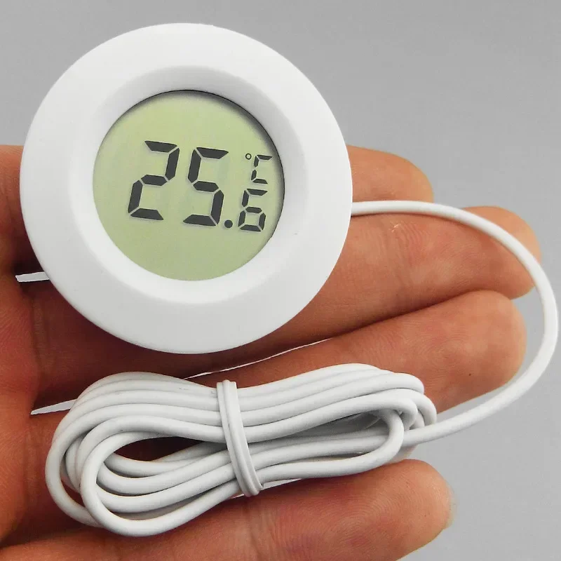 Mini LCD Digital Thermometer Hygrometer Meter Round Shape LCD Display Temperature Sensor Humidity Gauge With Probe Detector Tool