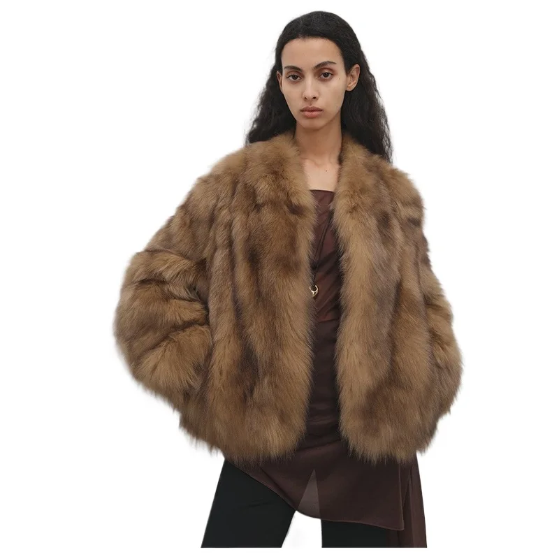Elegant Fashionable Faux Fur Gorgeous Noble Solid Color Classic Smooth High End Brown Socialite Temperament Soft Outerwear