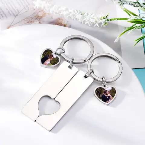 2-delat personligt nyckelringsset för par Anpassat fototext hjärtapussel matchande present till par årsdag bröllopspresent 6 best sales pussel nyckelring - №6