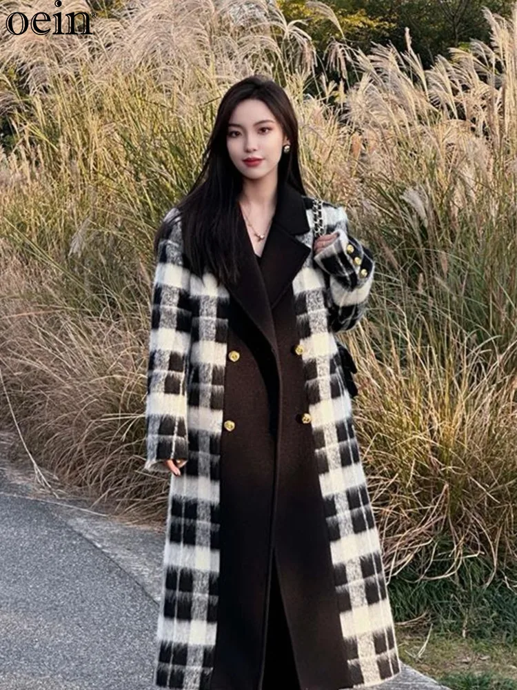 ZIGE Piano Sheet Autumn And Winter Fashion Big Collar Coat Temperament Plaid With Cotton Wool